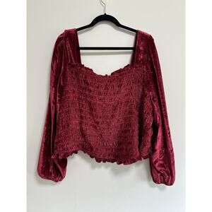 Torrid Shirt Womens 5X Red Velvet Smocked Blouson Sleeve Crop Y2K Goth
